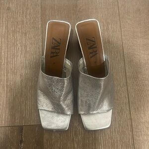 Zara metallic leather heeled mules